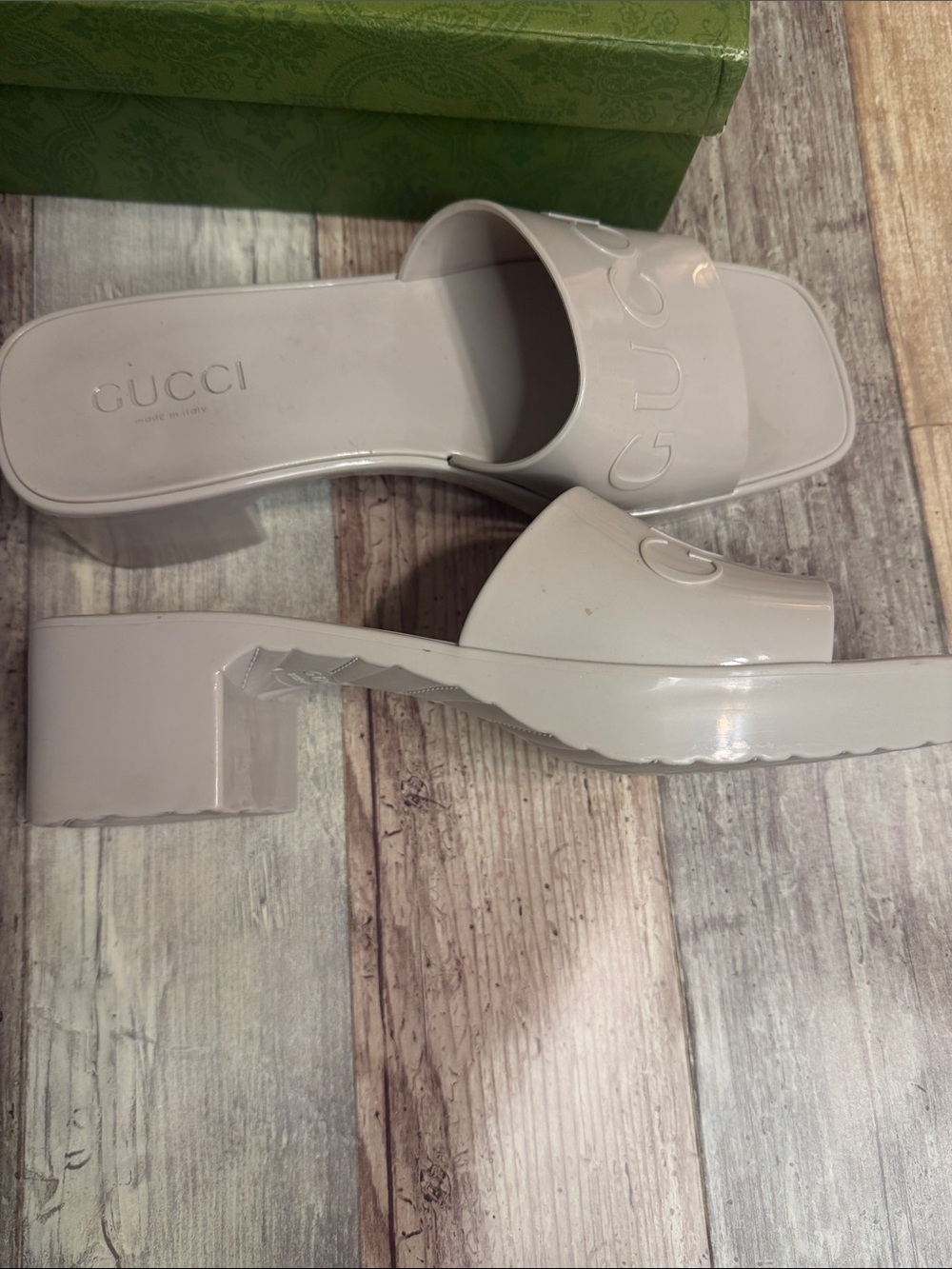 Gucci Rubber Sandal Slide Block Mules 39 - Picture 2 of 7